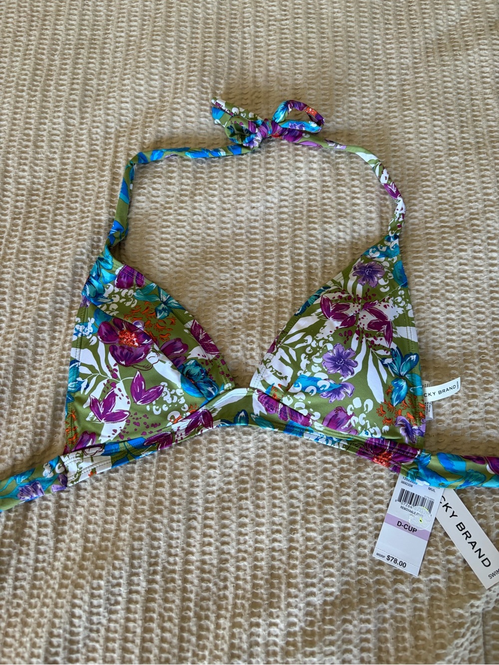 Lucky Brand Shoreline Charm Bikini Top D Cup w/h removable pads NWT MSRP $78